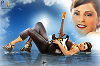 Pencil Pixels August 2010 Calendar cover - Relaxations of August, Girl with guitar making waves