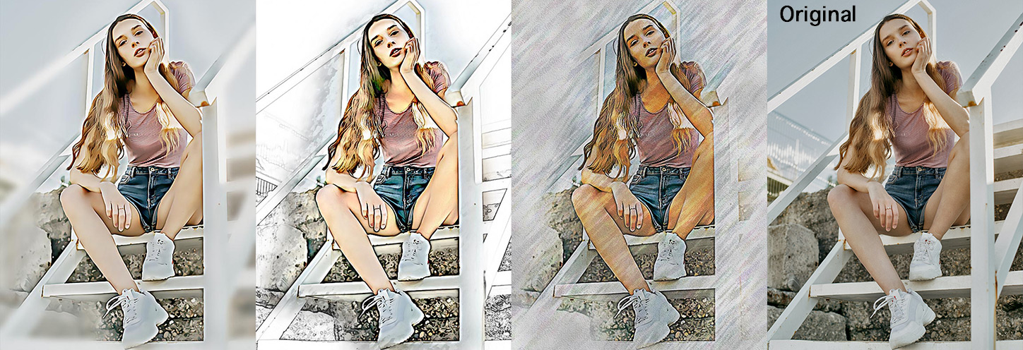3 of the 21 Portrait Studio effects, ALL generated with One-Click