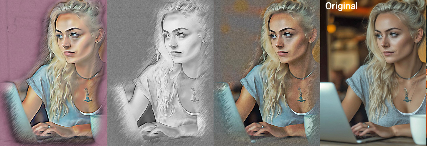 3 of the 21 Portrait Studio effects, ALL generated with One-Click