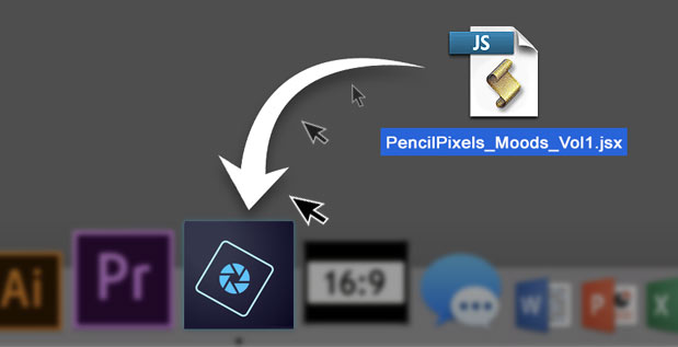 drop the Pewncil Pixels script onto the app's icon